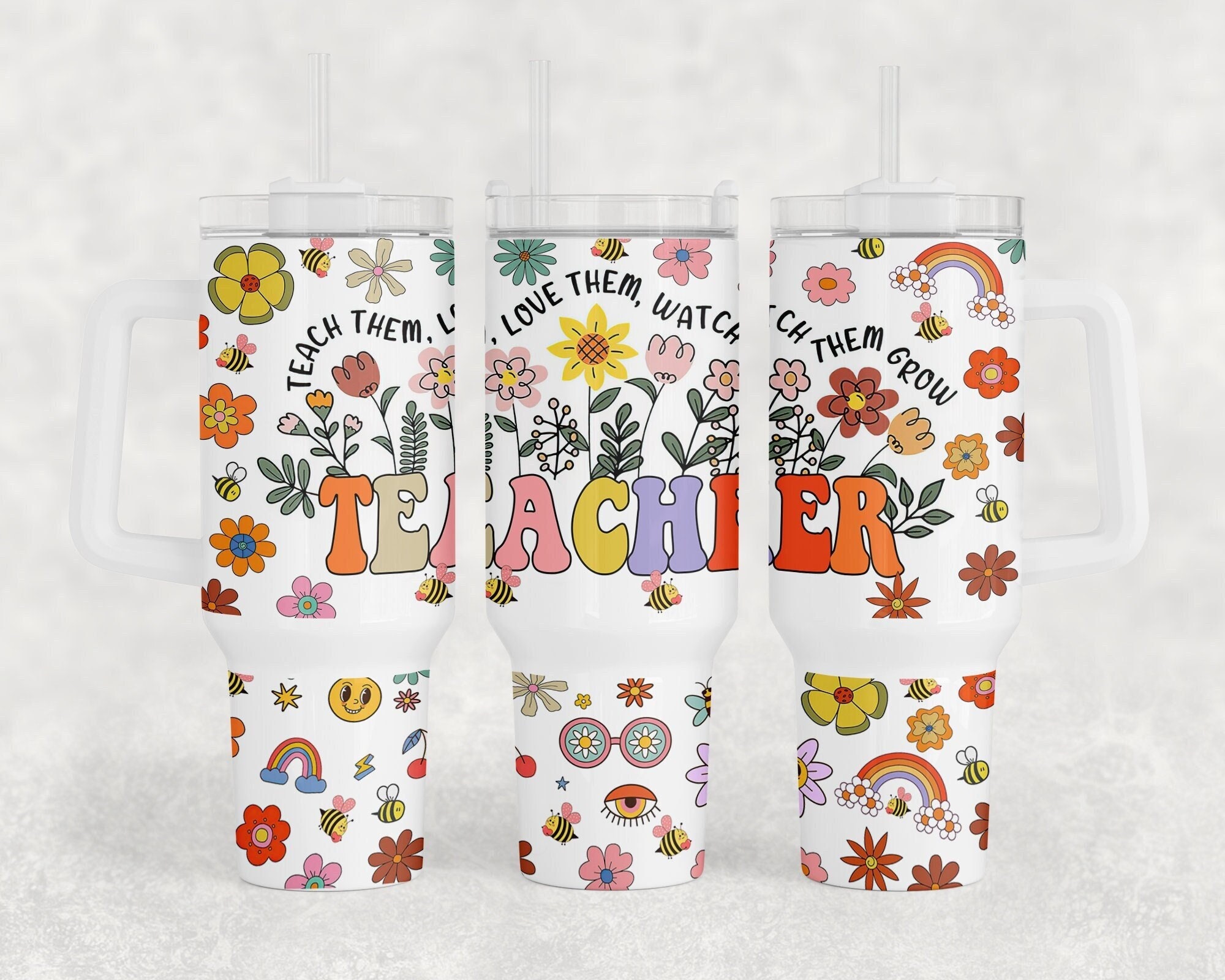 Retro Floral Teacher Design Custom Stanley Cup 40 oz 30 oz Tumbler With HandleTVC2301894