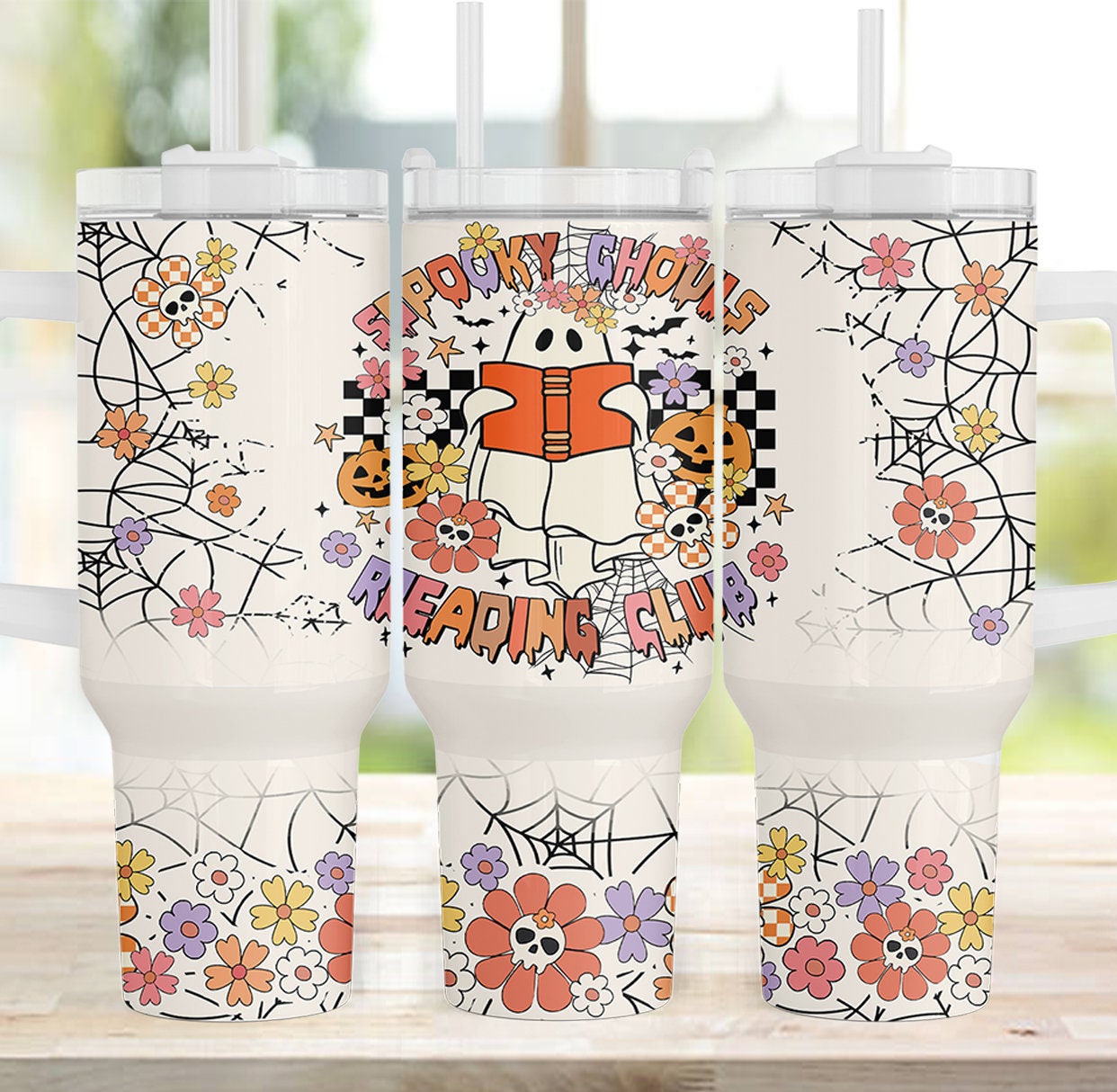 Retro Spooky Ghouls Reading Club Bookworm Custom Stanley Cup 40 oz 30 oz Tumbler With HandleTVC2301963