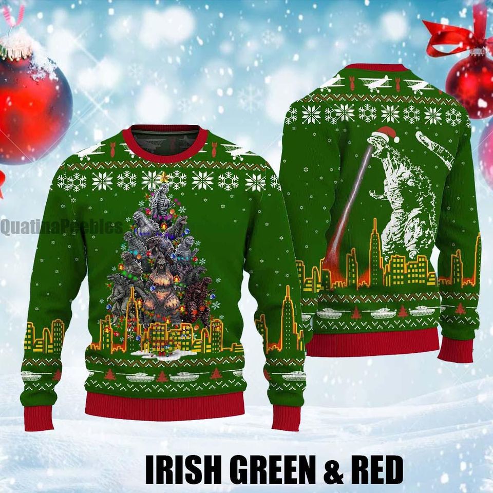 Retro Vintage god zilla Ugly Christmas Sweater, King of the Monsters Unisex Ugly Sweater
