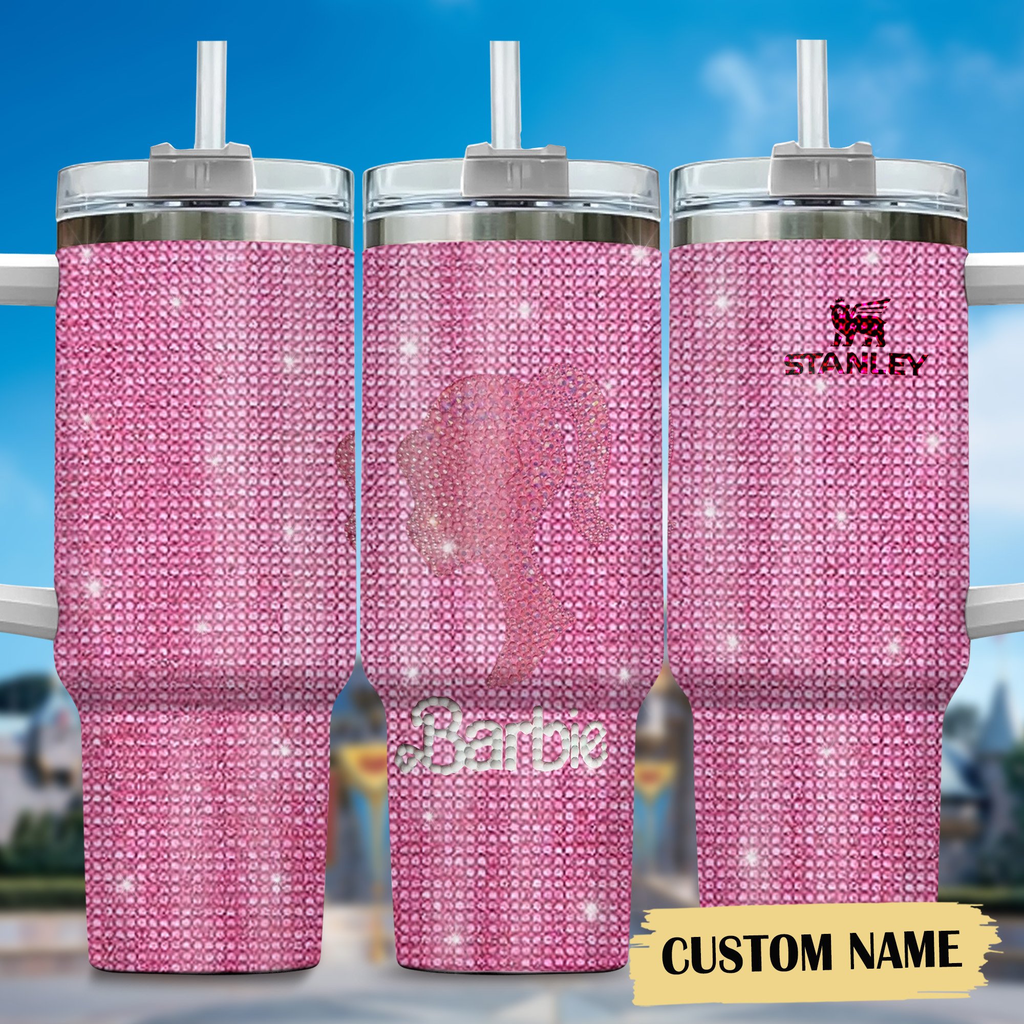 Rhinestone Bling Barbie Doll Cartoon Custom Stanley Cup 40 oz 30 oz Tumbler With HandleTVC2301529