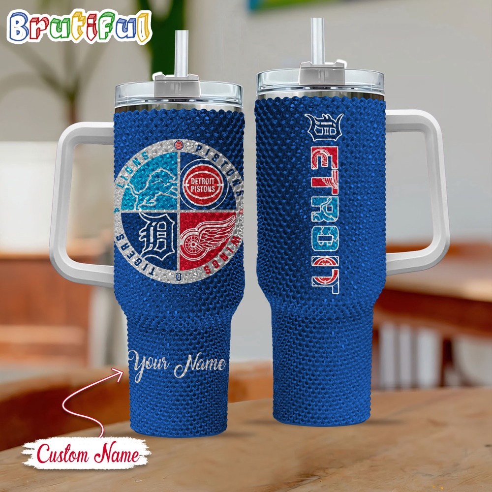 Rhinestone Bling Detroit Sport Logo Team Custom Stanley Cup 40 oz 30 oz Tumbler With HandleTVC2301413