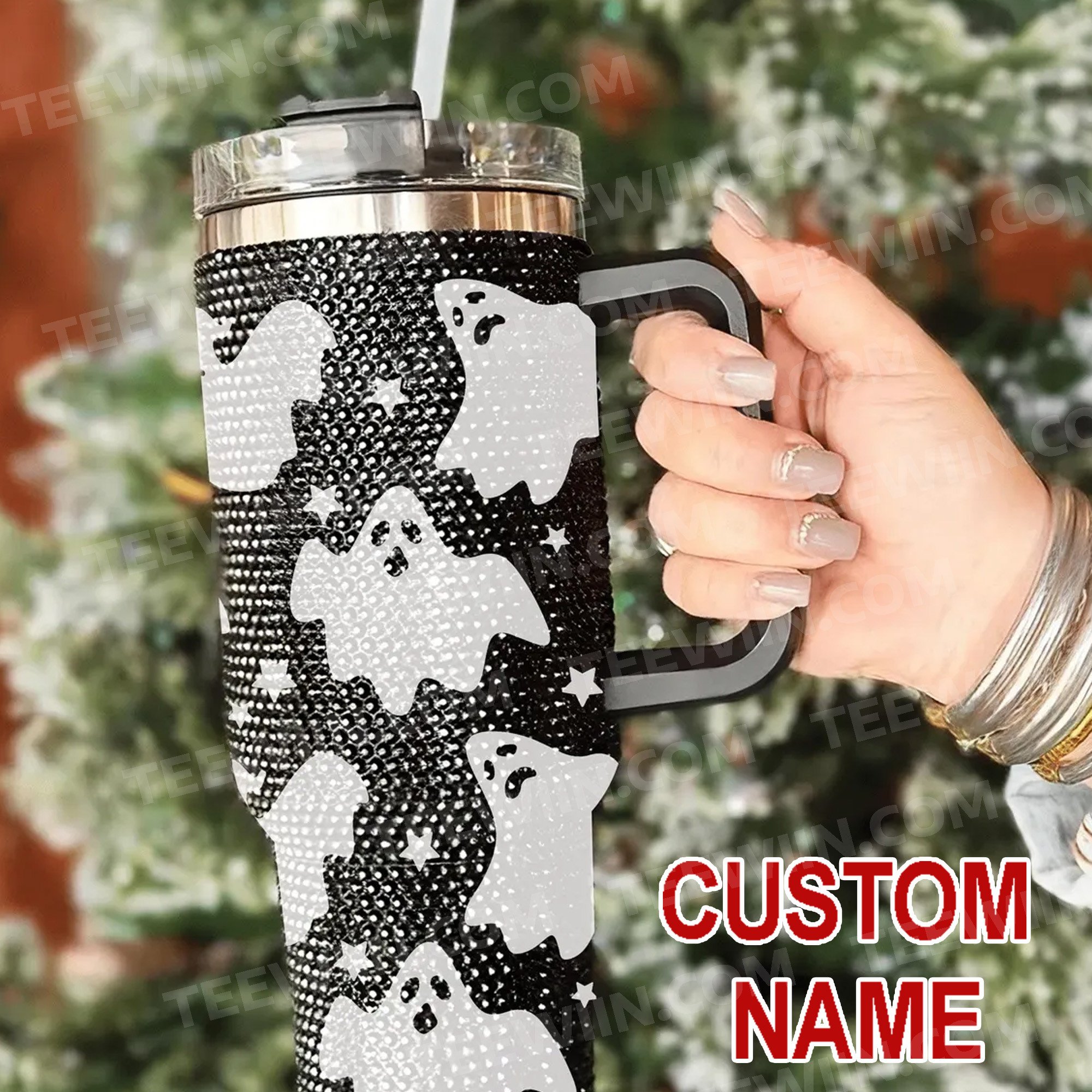 Rhinestone Bling Halloween Spooky Ghost Custom Stanley Cup 40 oz 30 oz Tumbler With HandleTVC2301532