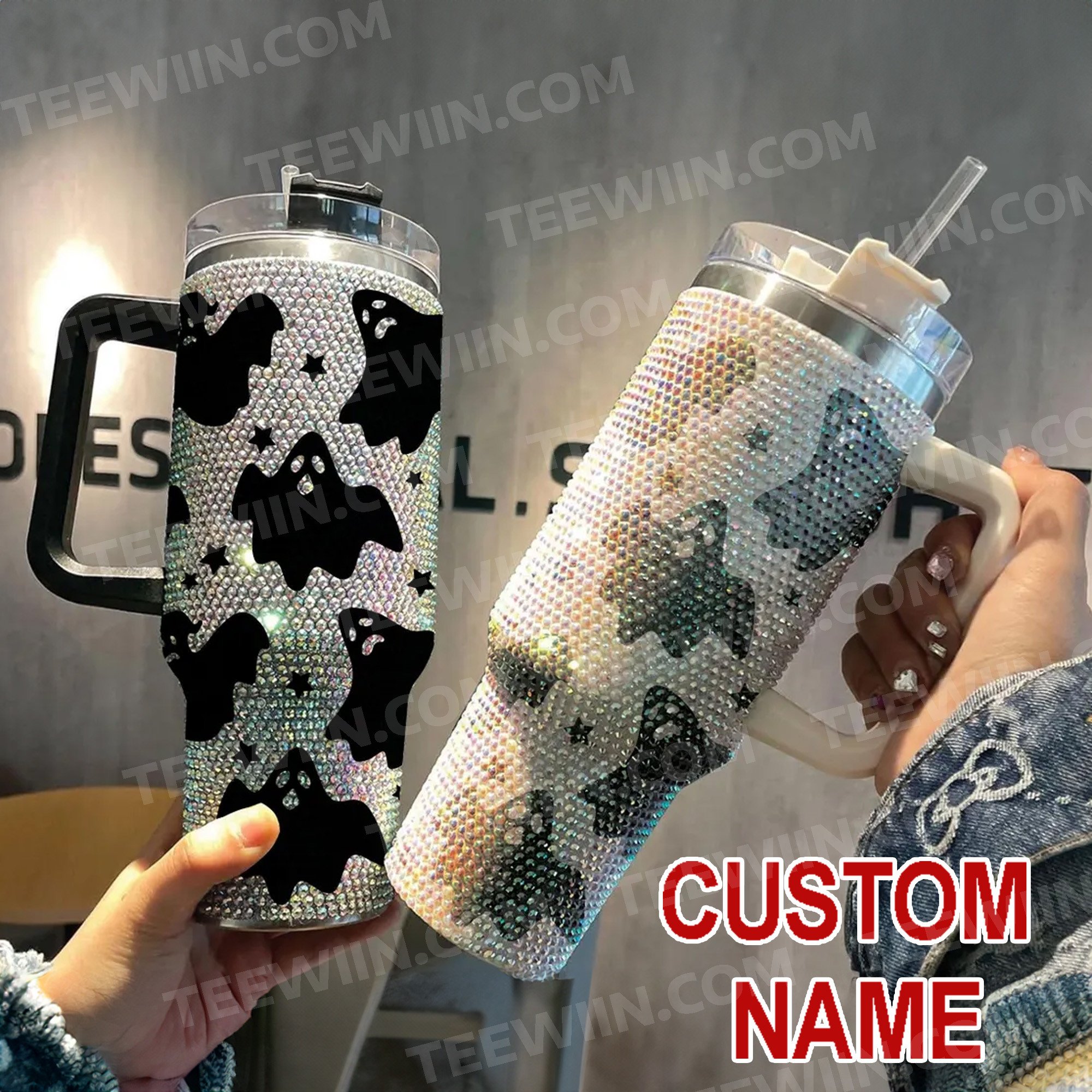 Rhinestone Bling Halloween Spooky Ghost Custom Stanley Cup 40 oz 30 oz Tumbler With HandleTVC2301533