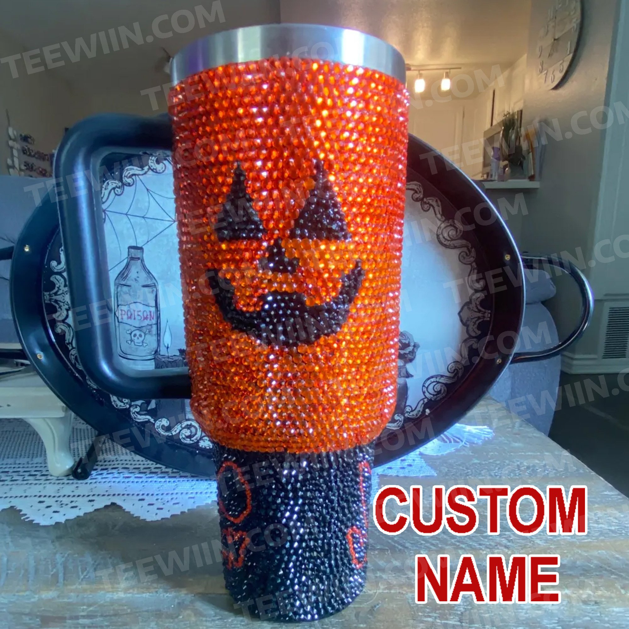 Rhinestone Bling Halloween Spooky Pumpkin Custom Stanley Cup 40 oz 30 oz Tumbler With HandleTVC2301532