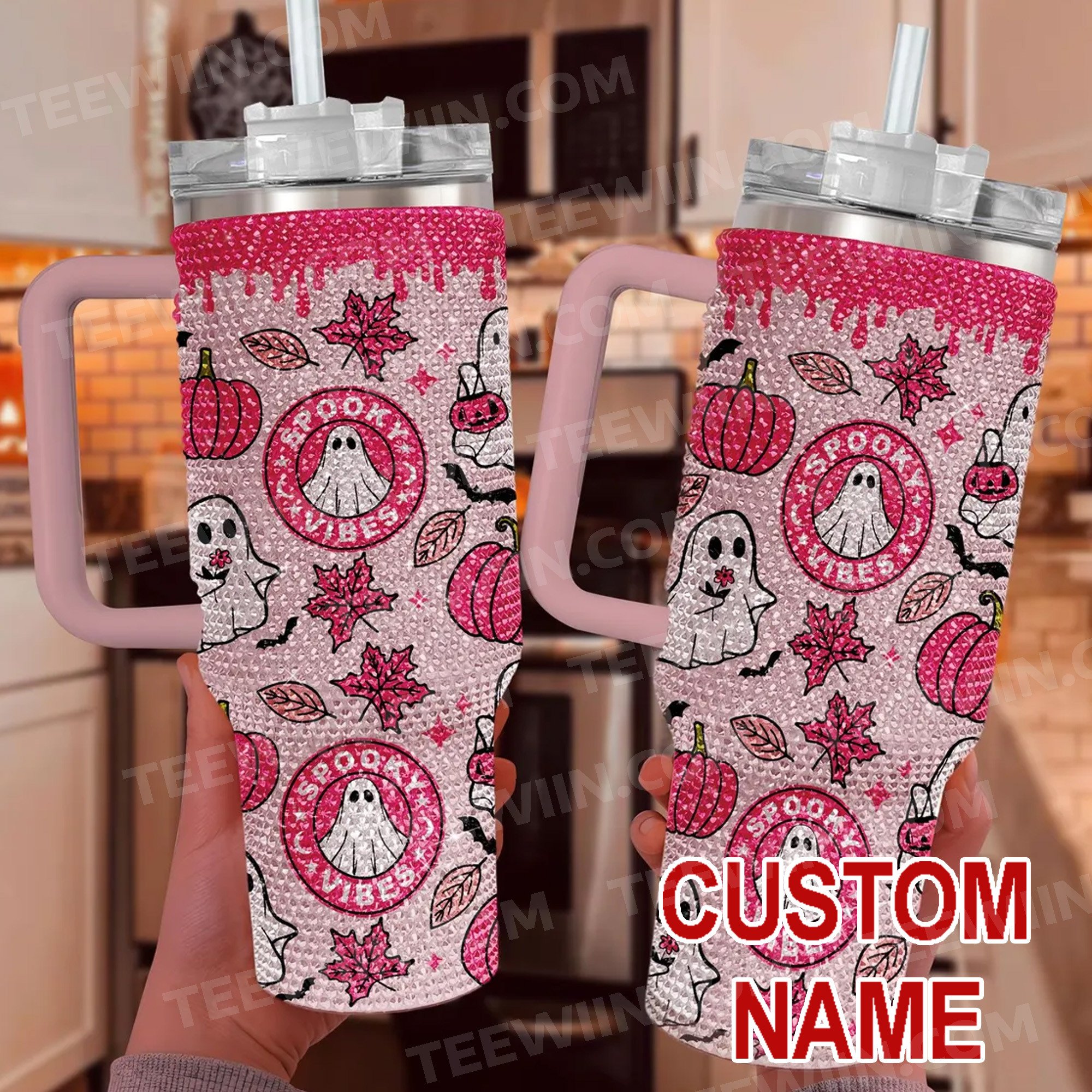 Rhinestone Bling Halloween Spooky Vibe Custom Stanley Cup 40 oz 30 oz Tumbler With HandleTVC2301532