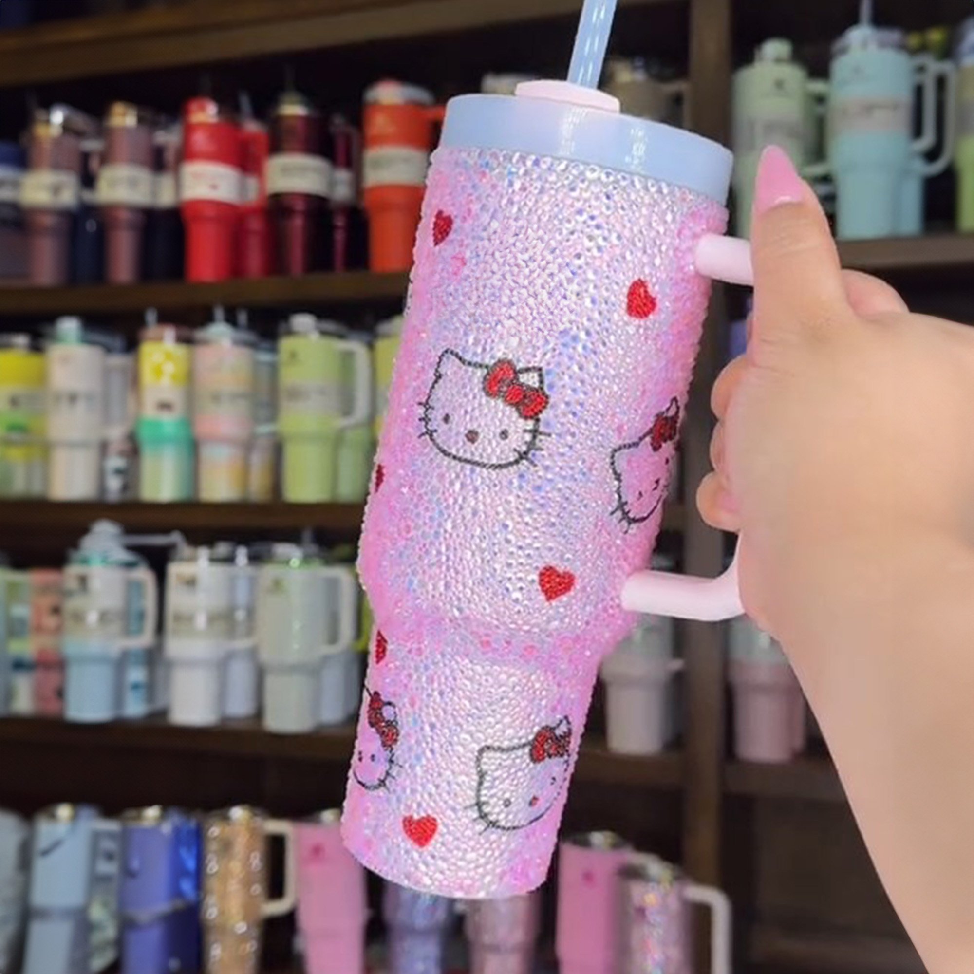Rhinestone Bling Hello Kitty Cartoon Custom Stanley Cup 40 oz 30 oz Tumbler With HandleTVC2301530 - Image 2