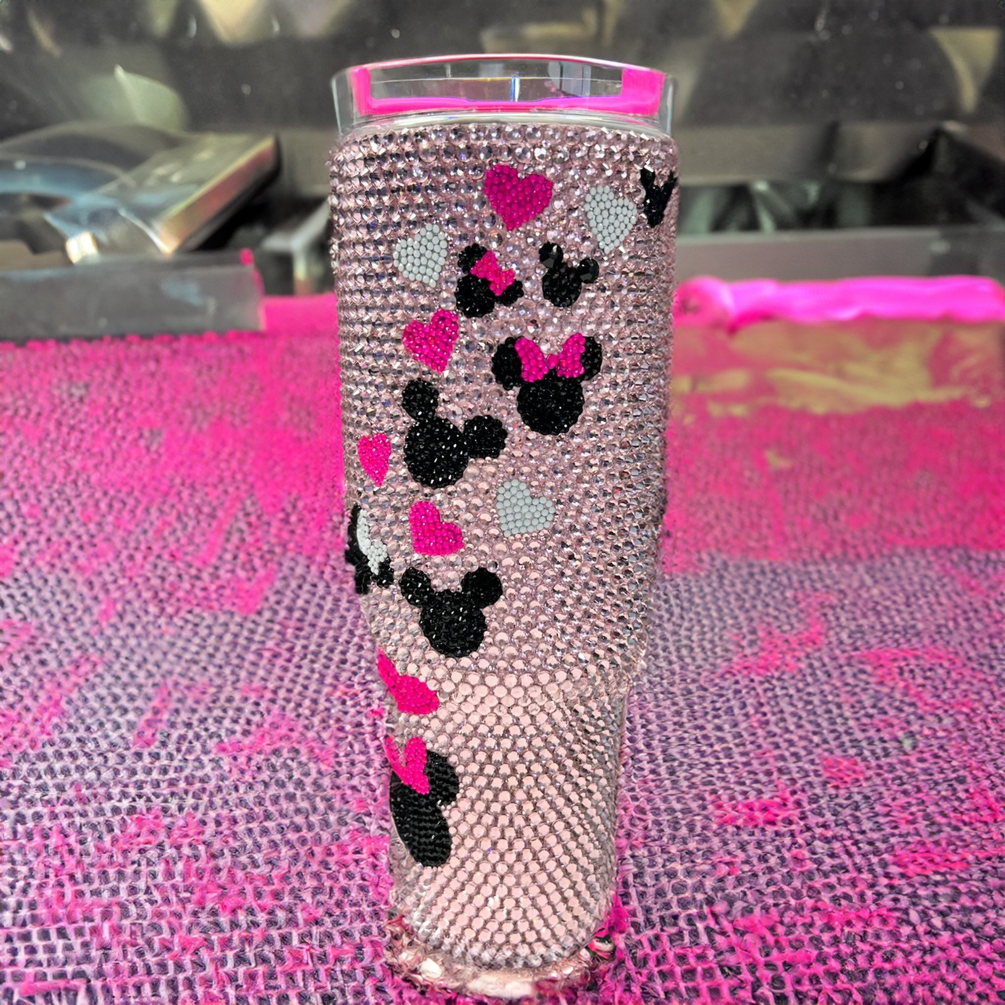 Rhinestone Bling Mickey And Minnie Mouse Cartoon Custom Stanley Cup 40 oz 30 oz Tumbler With HandleTVC2301530 - Image 3