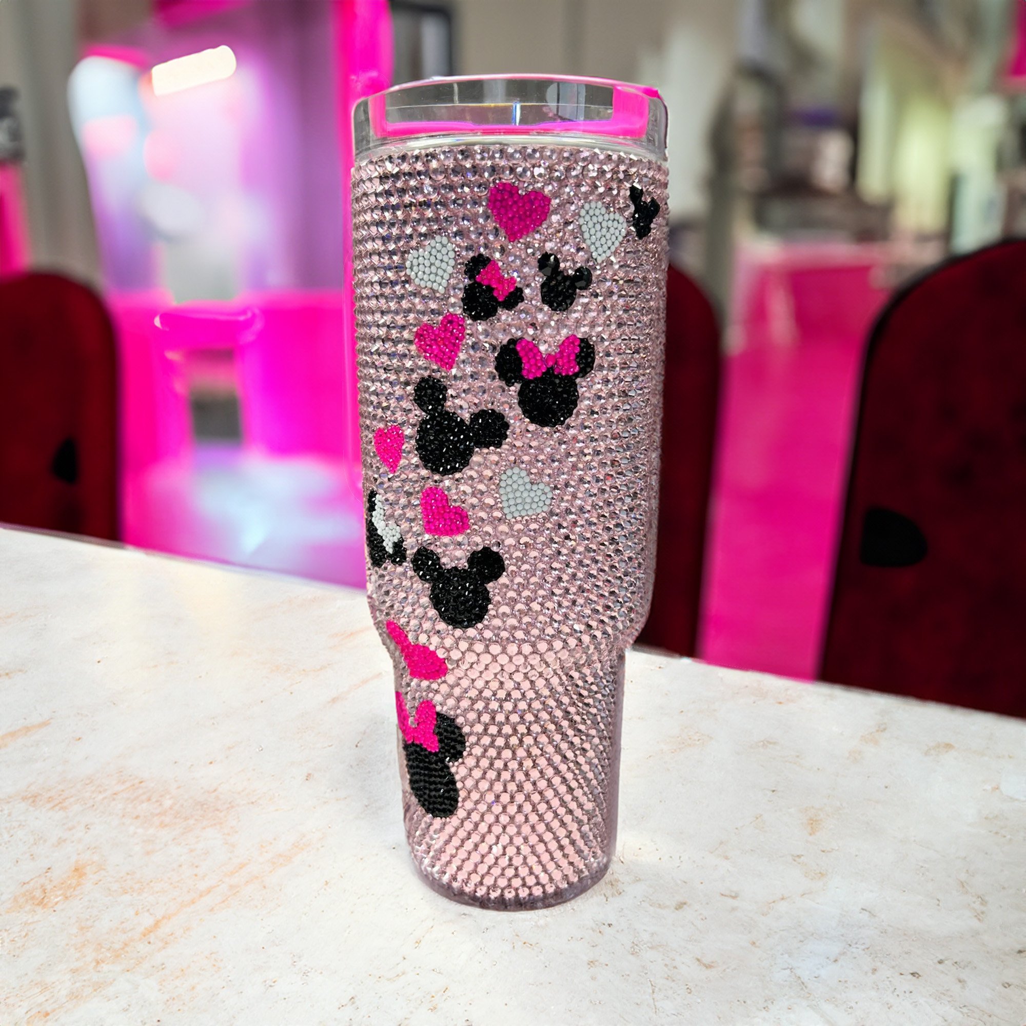 Rhinestone Bling Mickey And Minnie Mouse Cartoon Custom Stanley Cup 40 oz 30 oz Tumbler With HandleTVC2301530