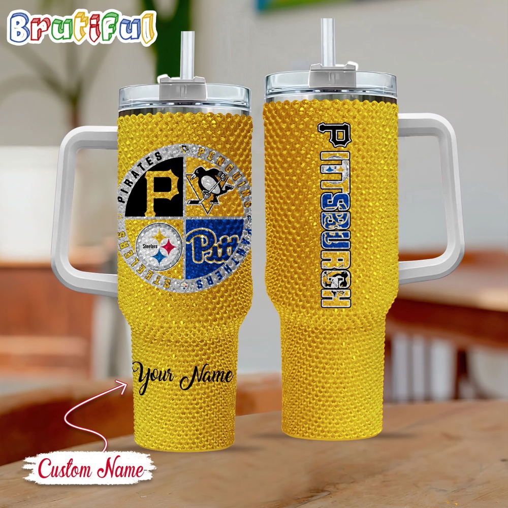 Rhinestone Bling Pittsburgh Sport Logo Team Custom Stanley Cup 40 oz 30 oz Tumbler With HandleTVC2301413
