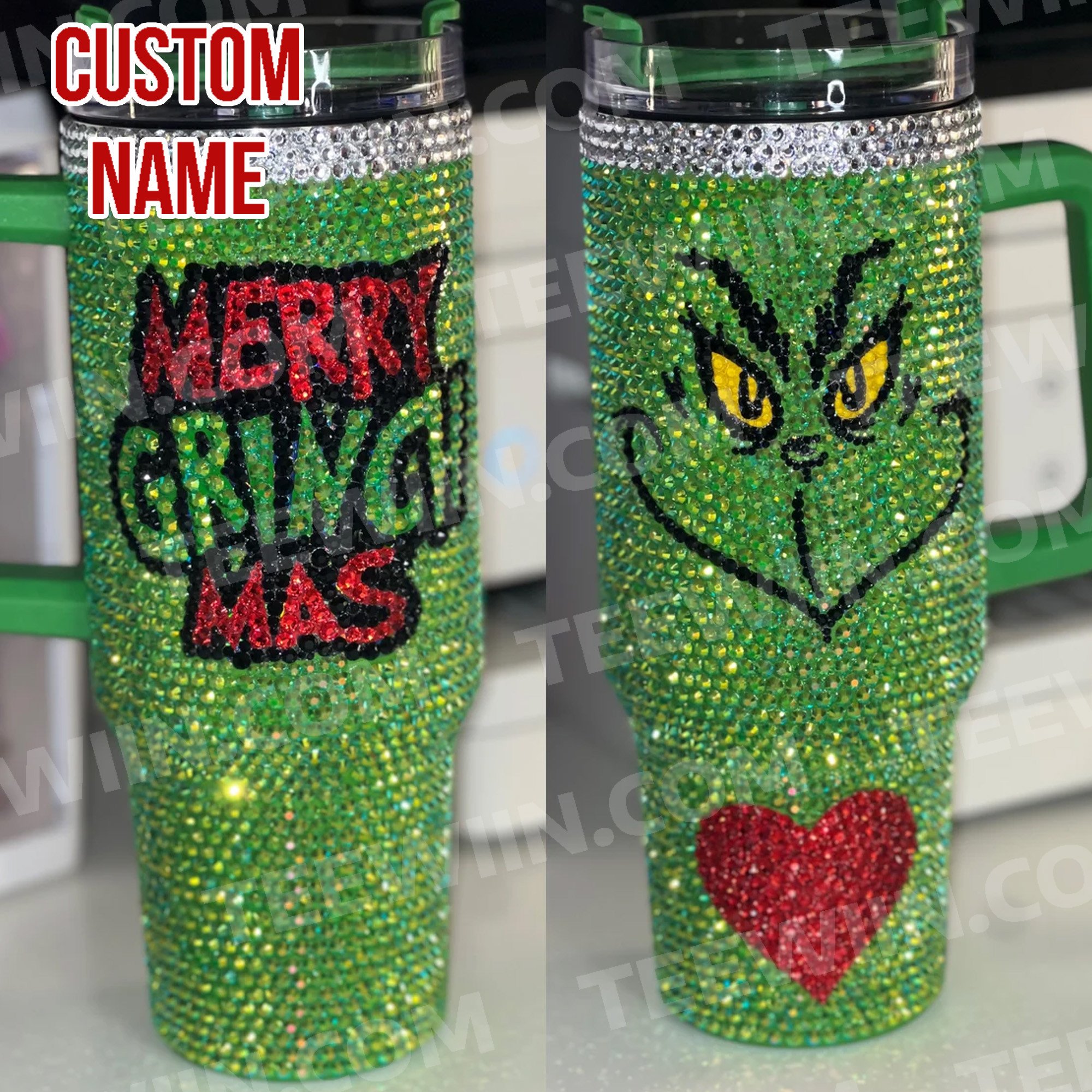 Rhinestone Bling The Grinch Christmas Cartoon Custom Stanley Cup 40 oz 30 oz Tumbler With HandleTVC2301533