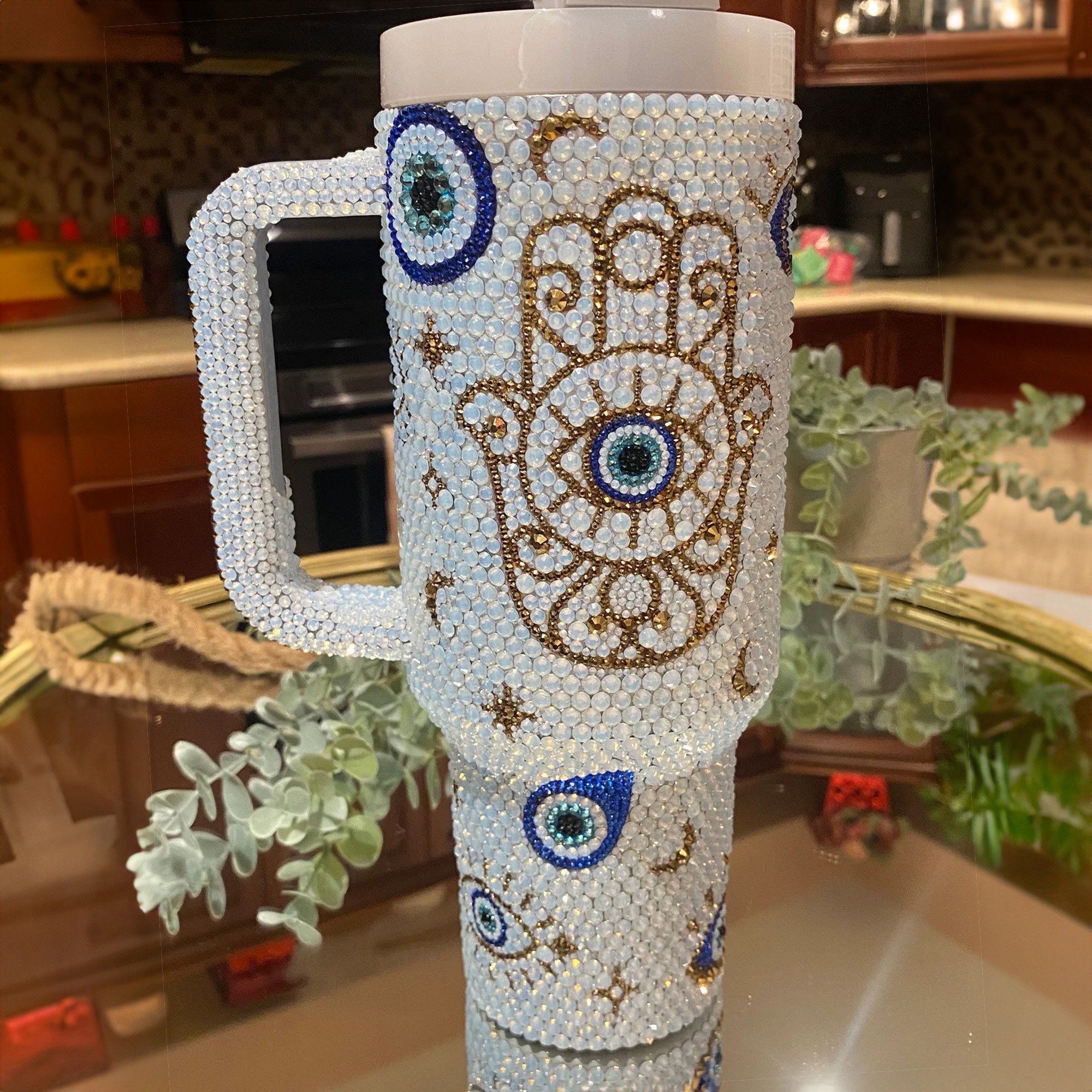 Rhinestone Bling White Opal Evil Eye Custom Stanley Cup 40 oz 30 oz Tumbler With HandleTVC2301530