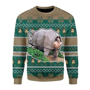 Rhino Giving Birth Ugly Christmas Sweater Adult 3D Funny Matching for family
