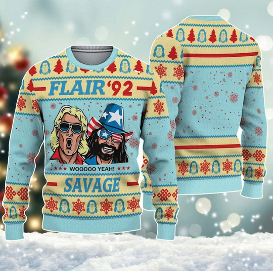 Ric Flair Christmas Ugly Sweater, Flair 92 Savage 3D All Over Print Xmas Sweater - Image 4