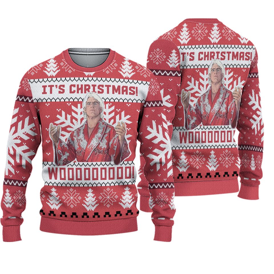 Ric Flair Its Christmas Woooo Ugly Christmas Sweater, Best Xmas present