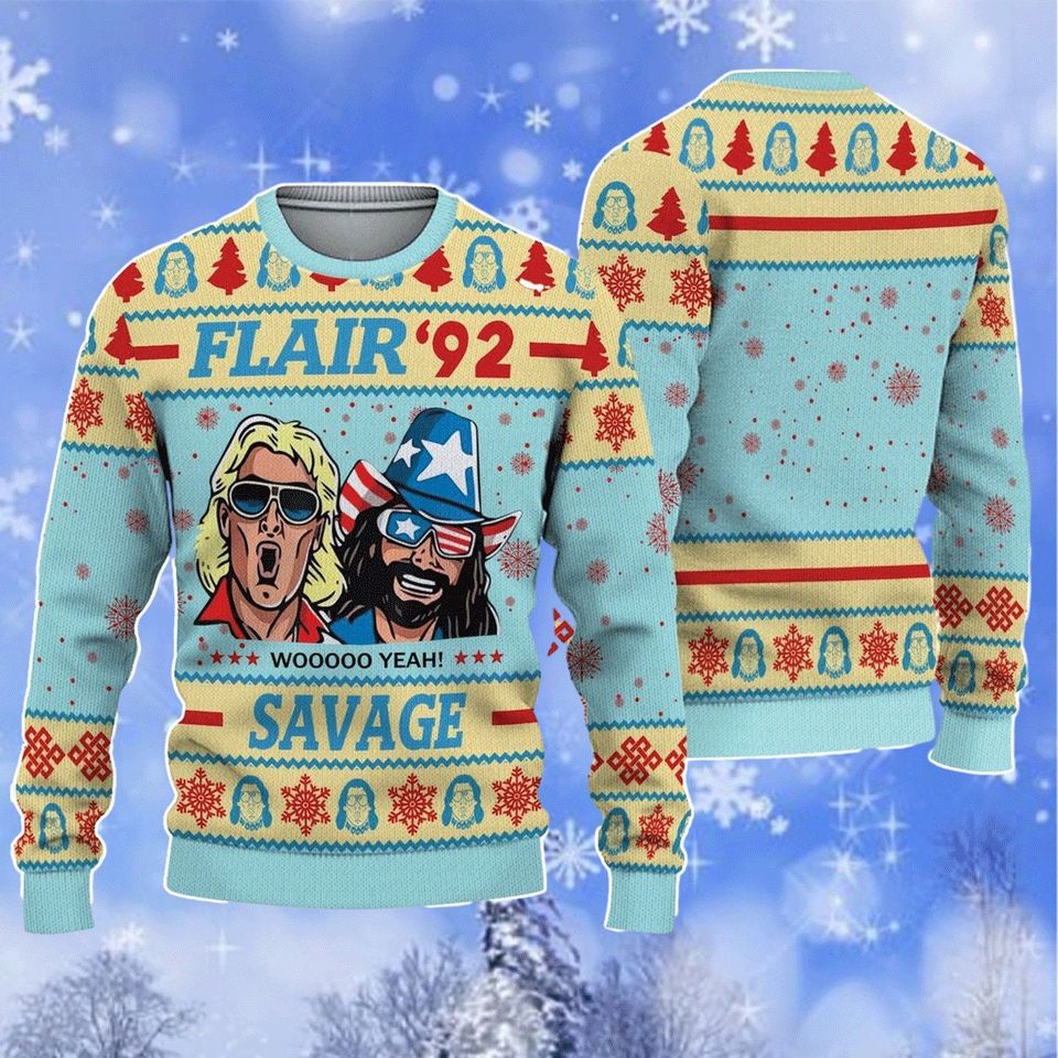 Ric Flair Ugly Sweater, Flair 92 Savage Ugly Christmas Sweater