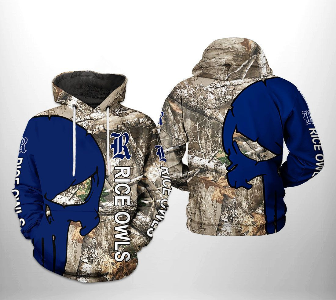 Rice Owls NCAA Camo Veteran Hunting 3D All Over Print Hoodie, Zip Hoodie