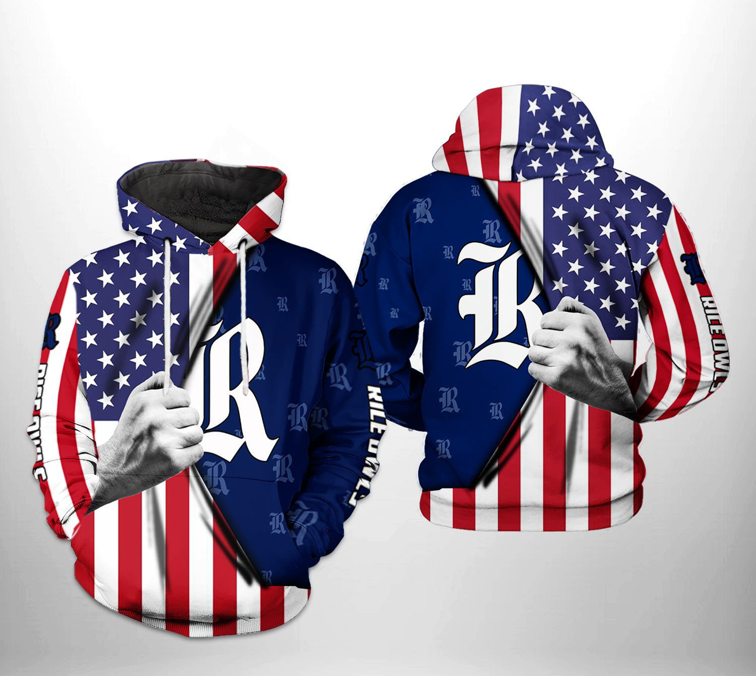 Rice Owls NCAA US Flag 3D All Over Print Hoodie, Zip Hoodie