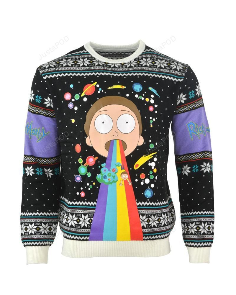 Rick &Amp;Amp; Morty Rainbow Christmas Ugly Christmas Sweater Adult 3D Funny Matching for family