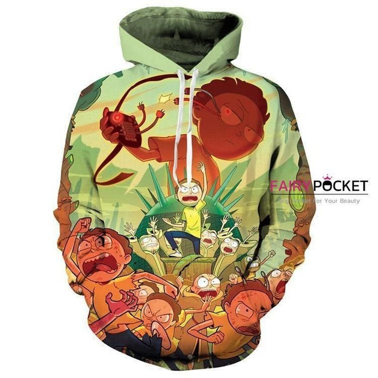 Rick and Morty Green 3D All Over Print Hoodie, Zip Hoodie