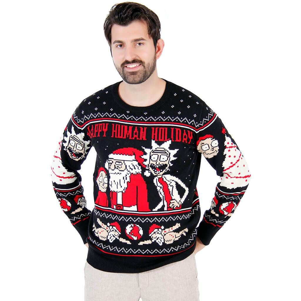 Rick And Morty Happy Human For Unisex Ugly Christmas Sweater Adult 3D Funny Matching for family - Image 2