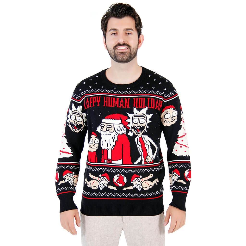 Rick And Morty Happy Human For Unisex Ugly Christmas Sweater Adult 3D Funny Matching for family - Image 4