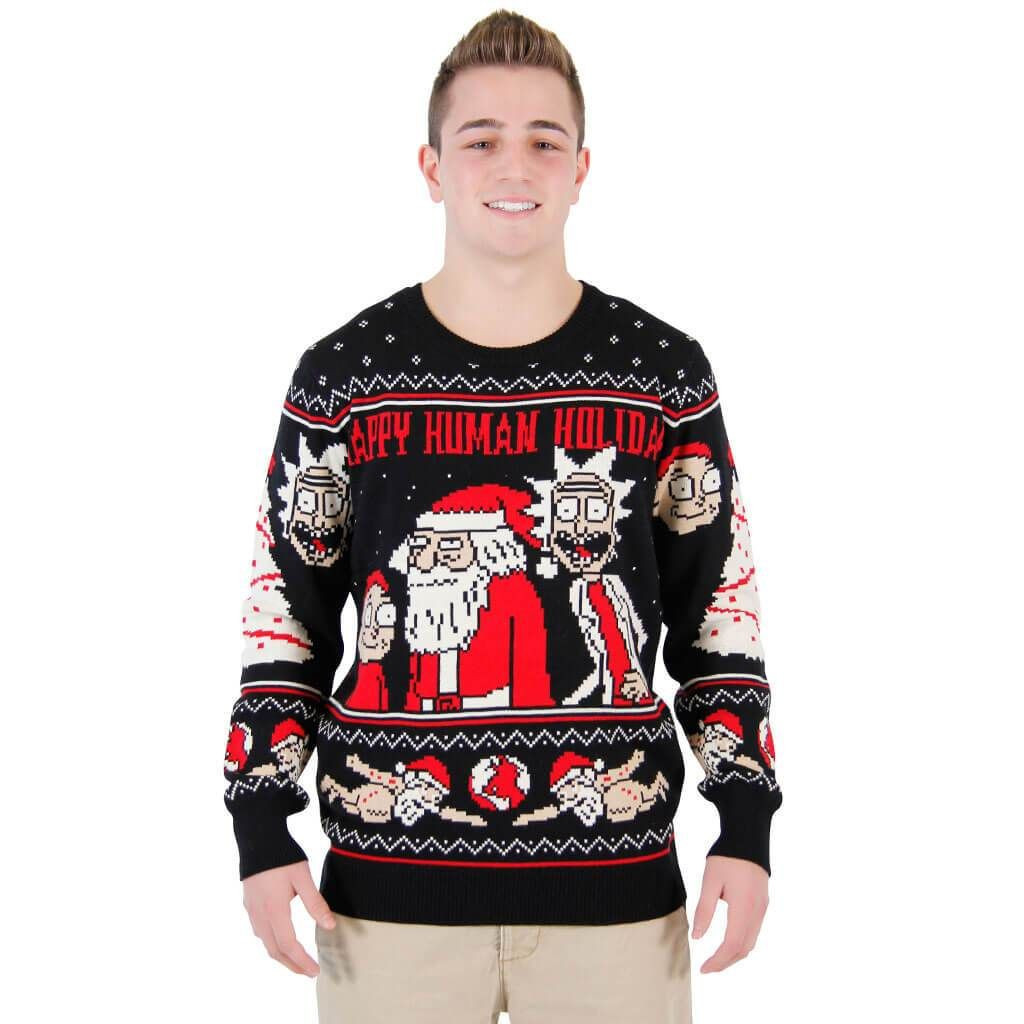 Rick And Morty Happy Human For Unisex Ugly Christmas Sweater Adult 3D Funny Matching for family