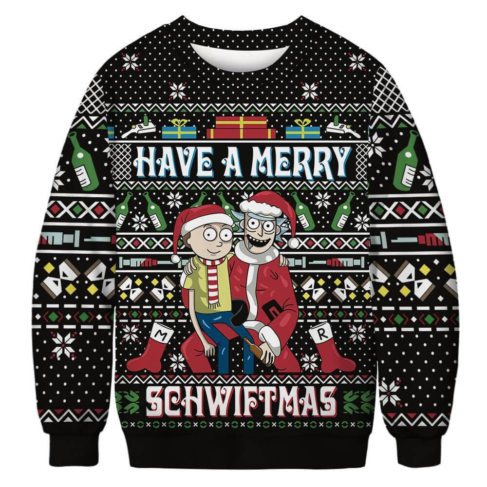 Rick And Morty Have A Merry Schwiftmas For Unisex Ugly Christmas Sweater Adult 3D Funny Matching for family