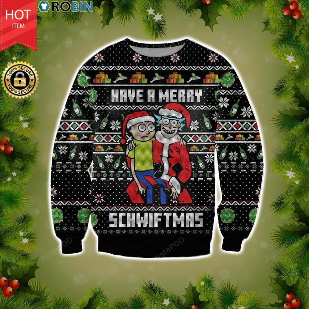 Rick And Morty Have A Merry Schwiftmas Ugly Christmas Sweater Adult 3D Funny Matching for family