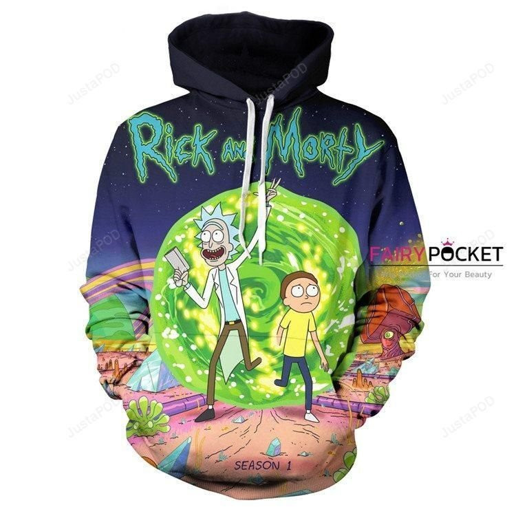 Rick and Morty Primary Blue 3D All Over Print Hoodie, Zip Hoodie