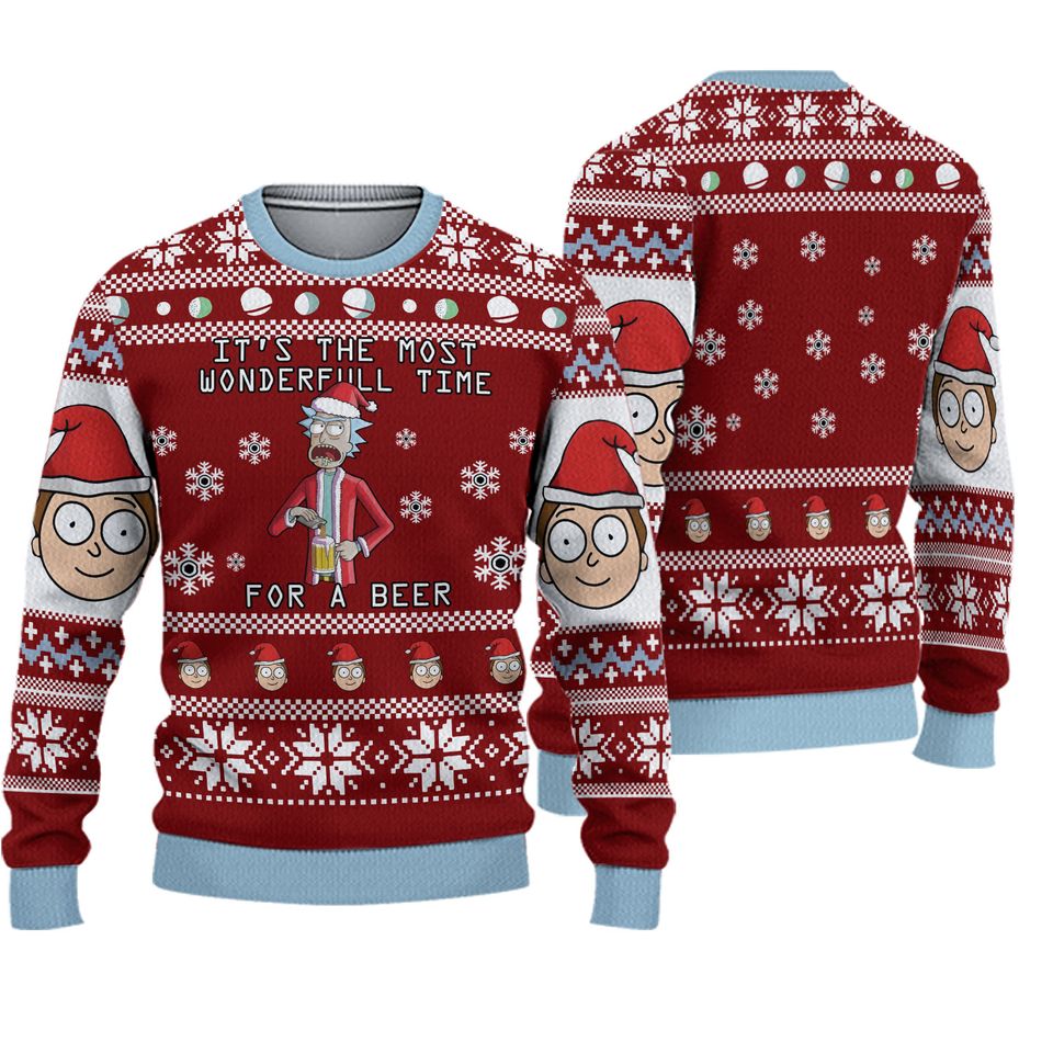 Rick and Rickandmorty Time for a Beer Ugly Christmas Sweater