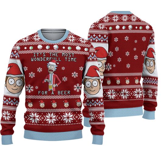 Rick and Rickandmorty Time for a Beer Ugly Christmas Sweater - Image 2