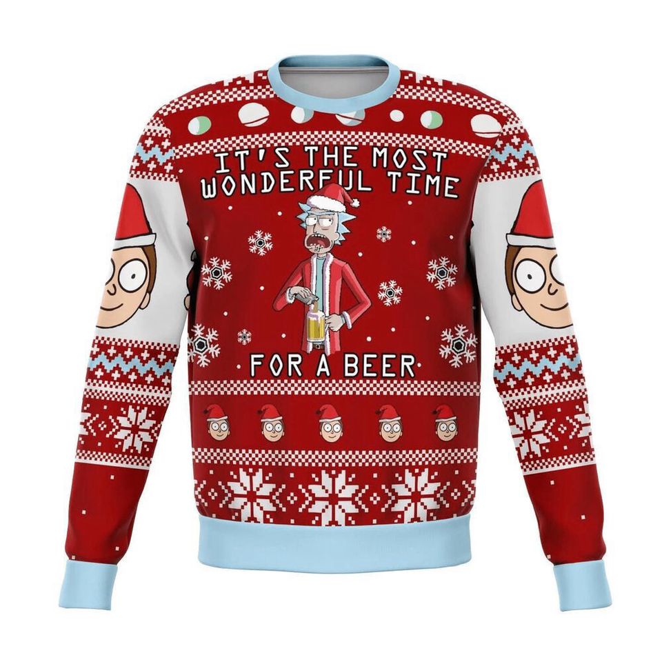 Rick And Rickandmorty Ugly Christmas Sweater It's The Most Wonderful Time For A Beer - Image 5