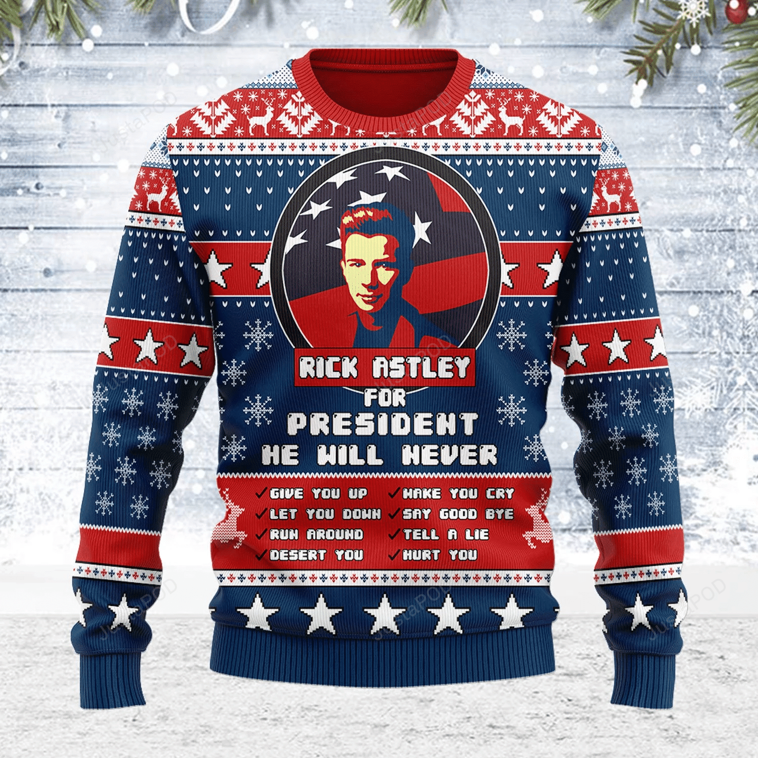 Rick Astley For President Ugly Christmas Sweater Adult 3D Funny Matching for family