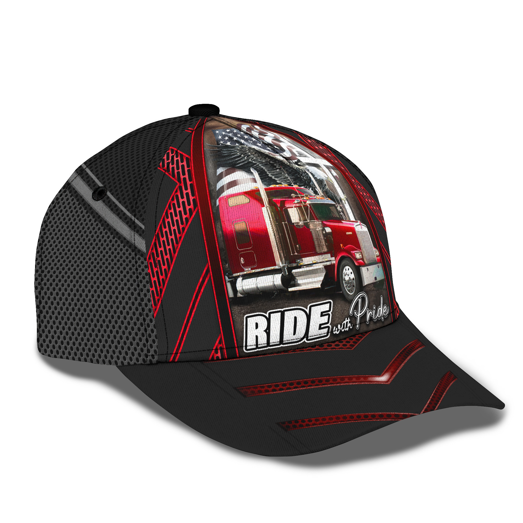 Ride With Pride Red Big Truck Classic Cap Trucker Hats Custom Hats Gifts For Men & Women