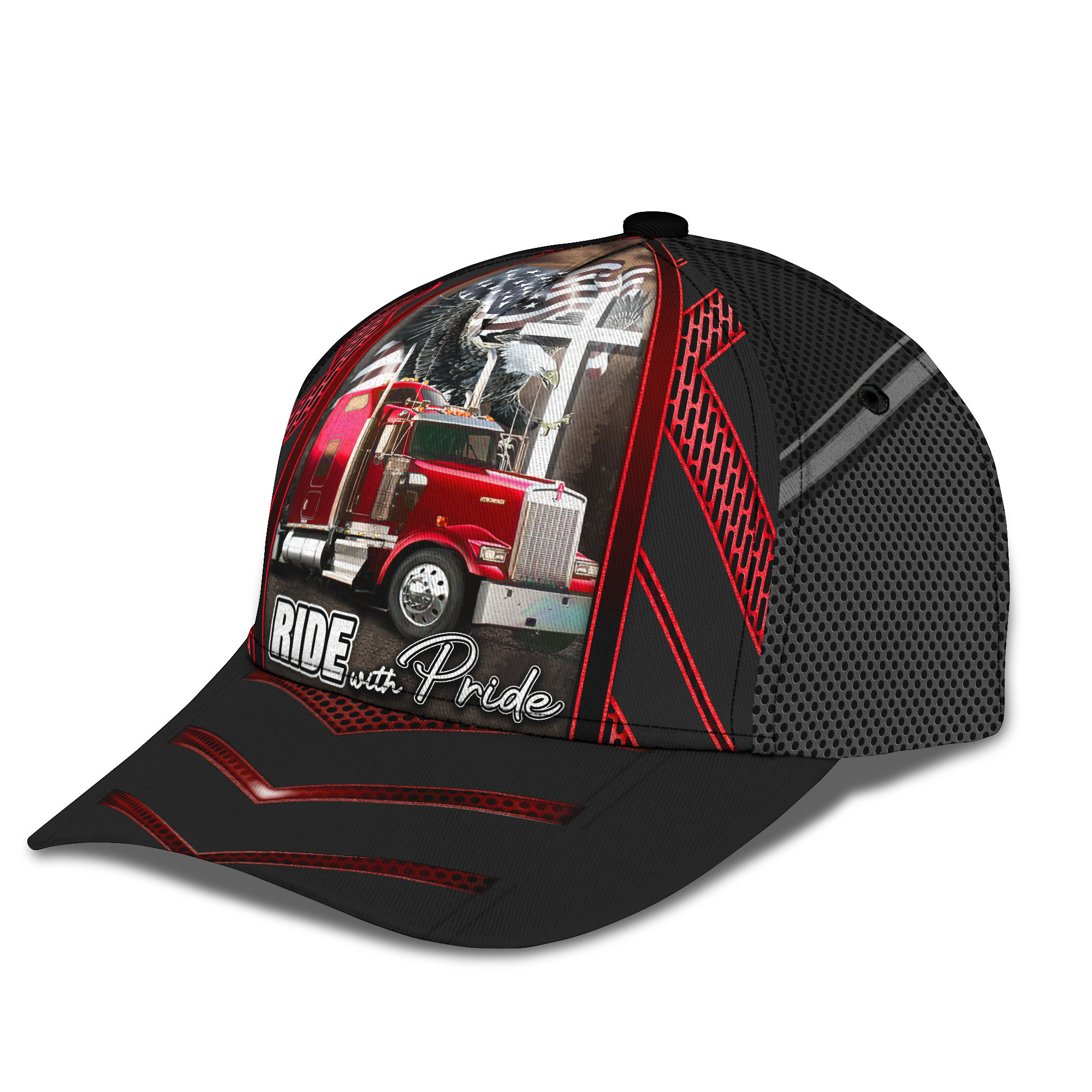 Ride With Pride Red Big Truck Classic Cap Trucker Hats Custom Hats Gifts For Men & Women