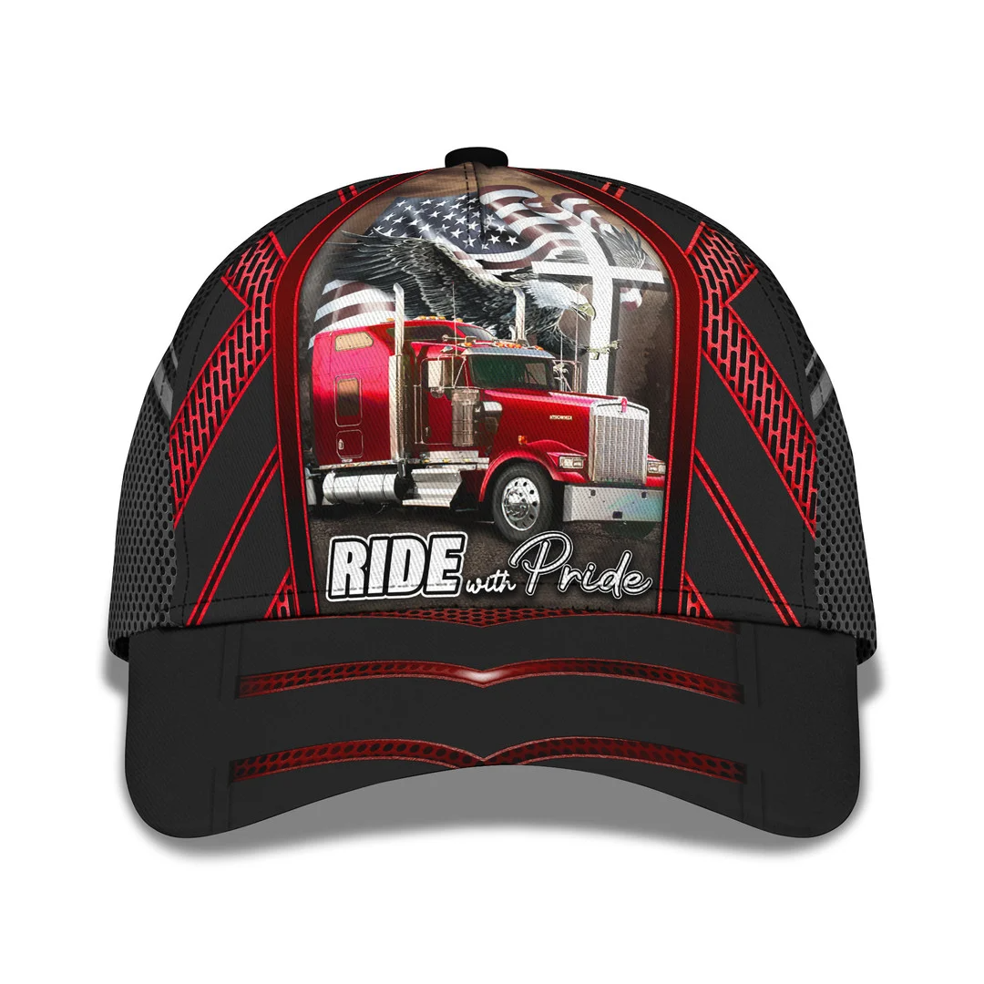 Ride With Pride Red Big Truck Classic Cap Trucker Hats Custom Hats Gifts For Men & Women