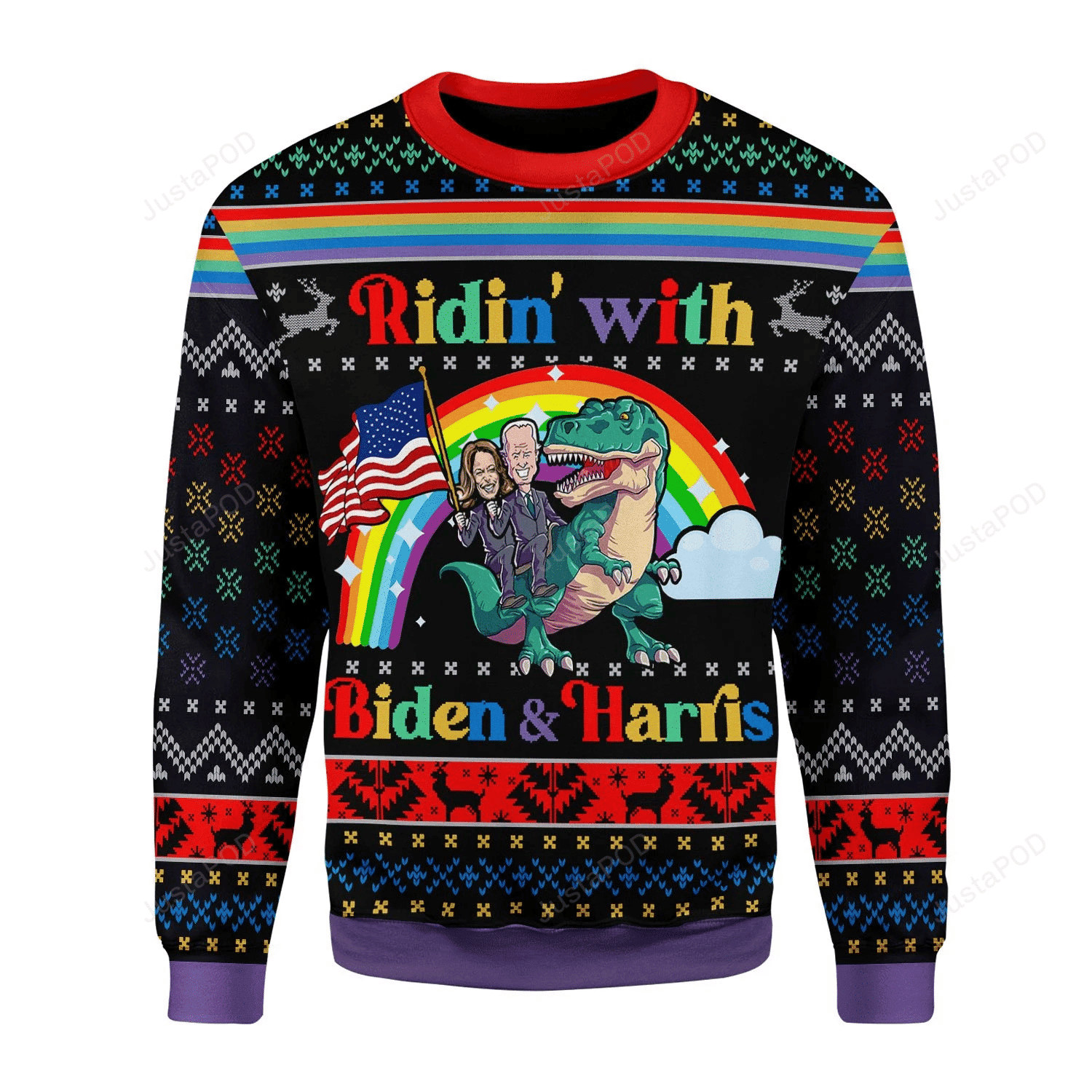 Ridin' With Biden And Harris Lgbt Ugly Christmas Sweater Adult 3D Funny Matching for family