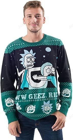 Ripple Junction Rick And Morty Alien Aww Geez Rick Ugly Christmas Sweater Adult 3D Funny Matching for family