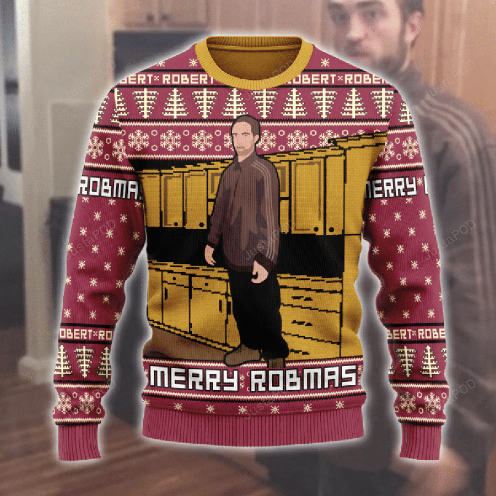 Robert Pattinson Kitchen Ugly Christmas Sweater Adult 3D Funny Matching for family