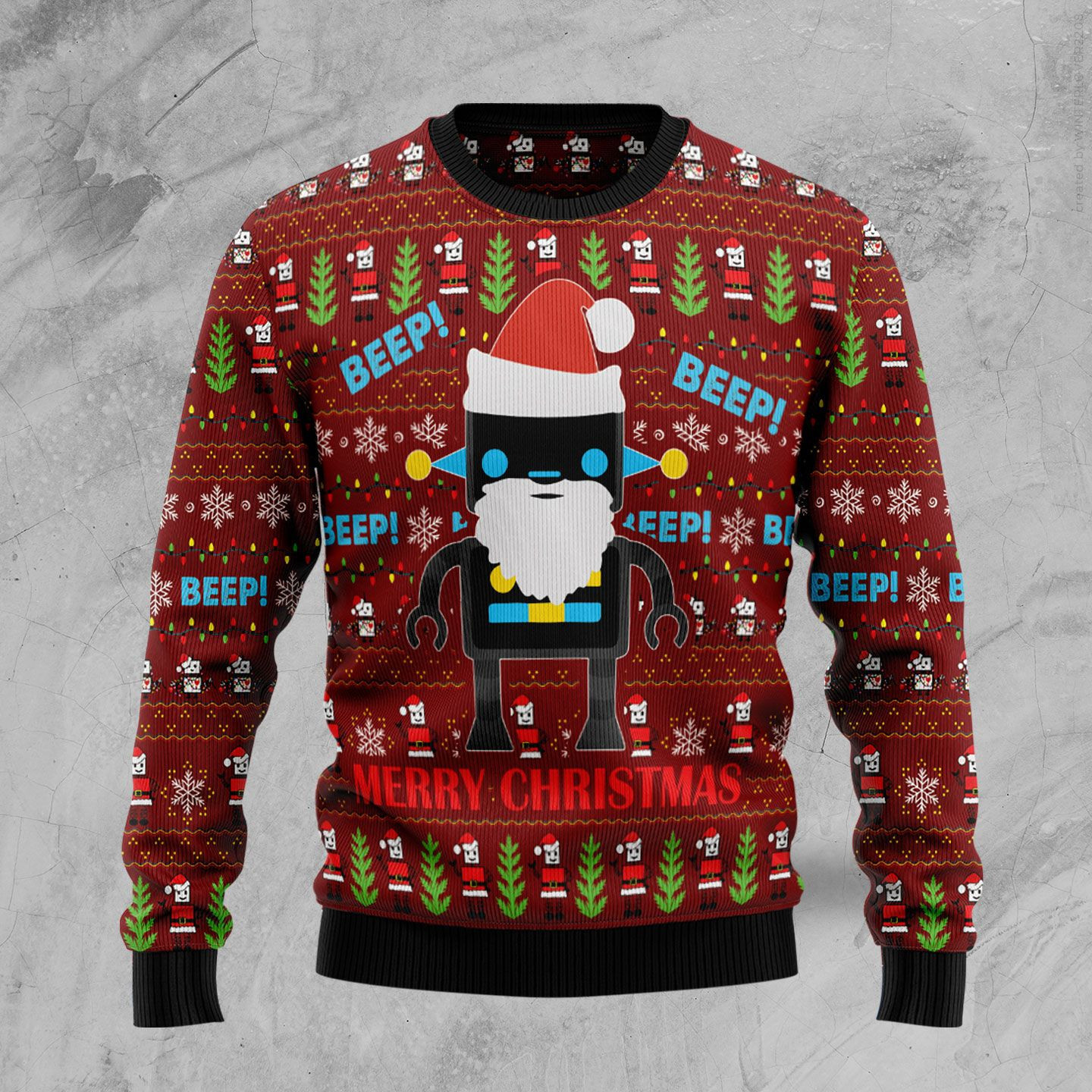 Robot Santa Ugly Christmas Sweater Adult 3D Funny Matching for family