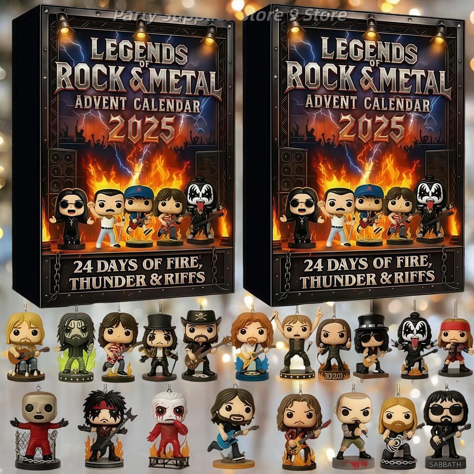 Rock and Metal Advent Calendar 24 Days Fire Thunder and Riffs Gift Blind Box 2D Flat Acrylic Iconic Music Character Collection Countdown