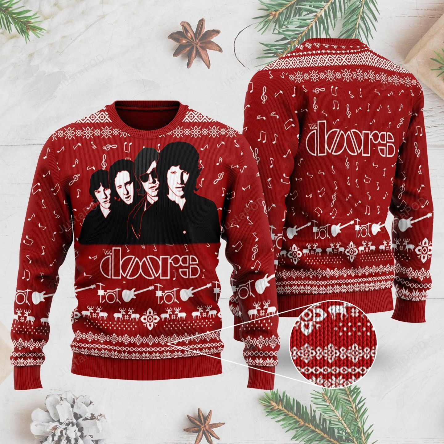 Rock Music The Doors Band Decorated With Music Instruments And Notes Ugly Christmas Sweater Adult 3D Funny Matching for family