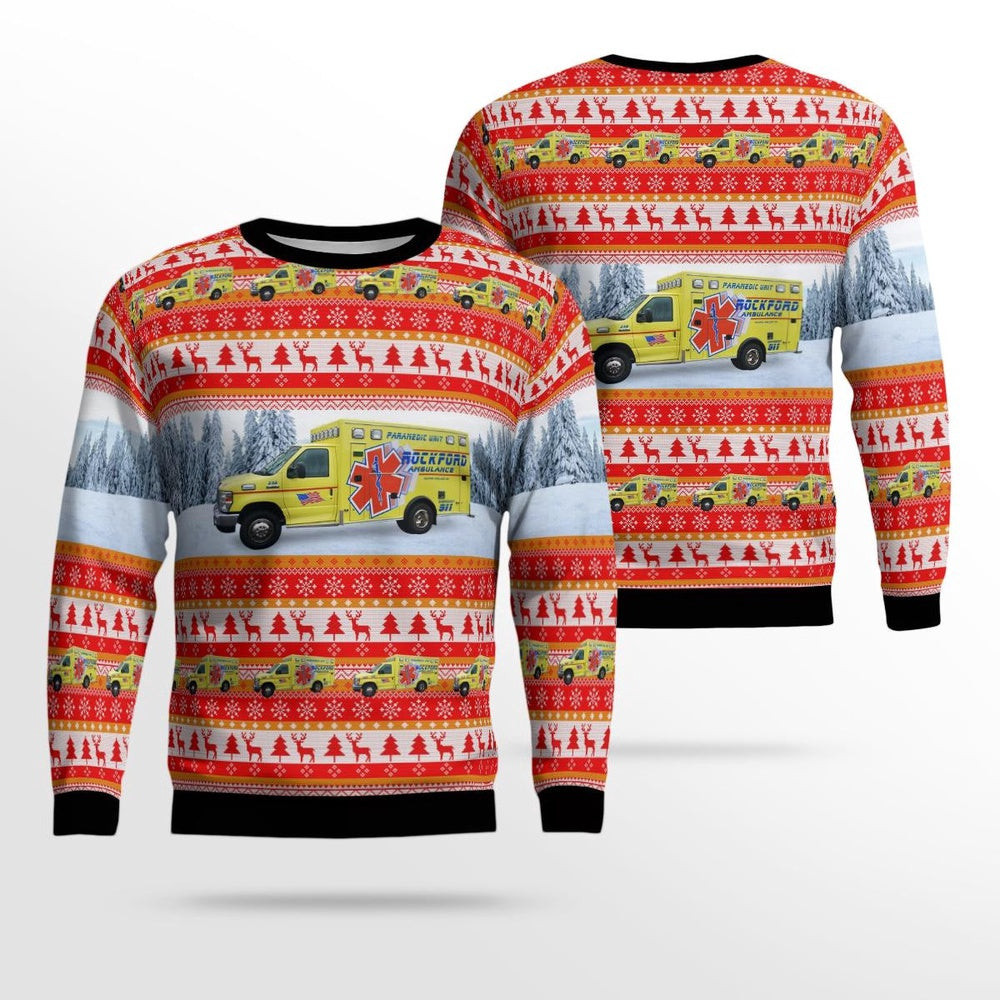 Rockford Michigan Rockford Ambulance Service AOP Ugly Sweater Unisex Christmas Gift