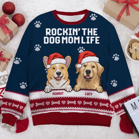 Rockin' The Dog Mom Life - Personalized Custom Ugly Christmas Sweatshirt, Pet Lovers, Christmas Gift - Image 5