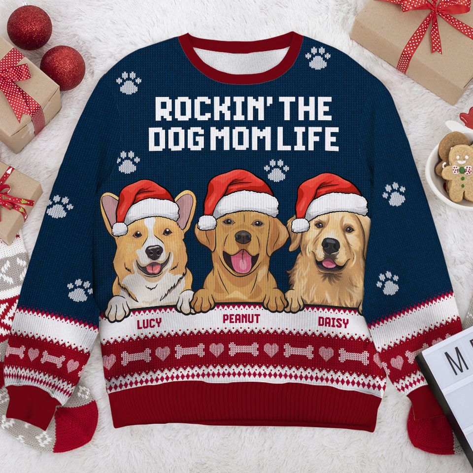 Rockin' The Dog Mom Life - Personalized Custom Ugly Christmas Sweatshirt, Pet Lovers, Christmas Gift - Image 4
