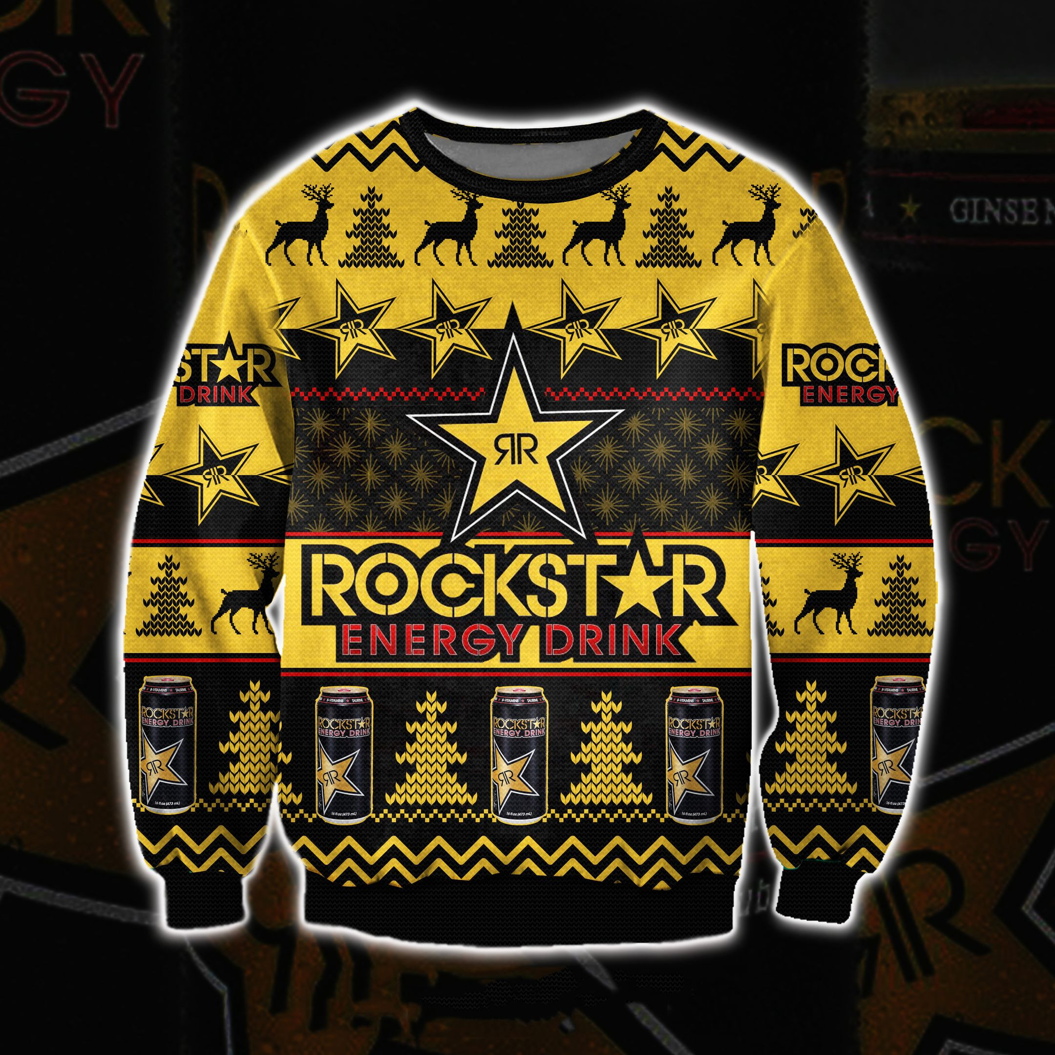 Rockstar Energy Drink 3D All Over Print Ugly Christmas Sweater Adult 3D Funny Matching for family