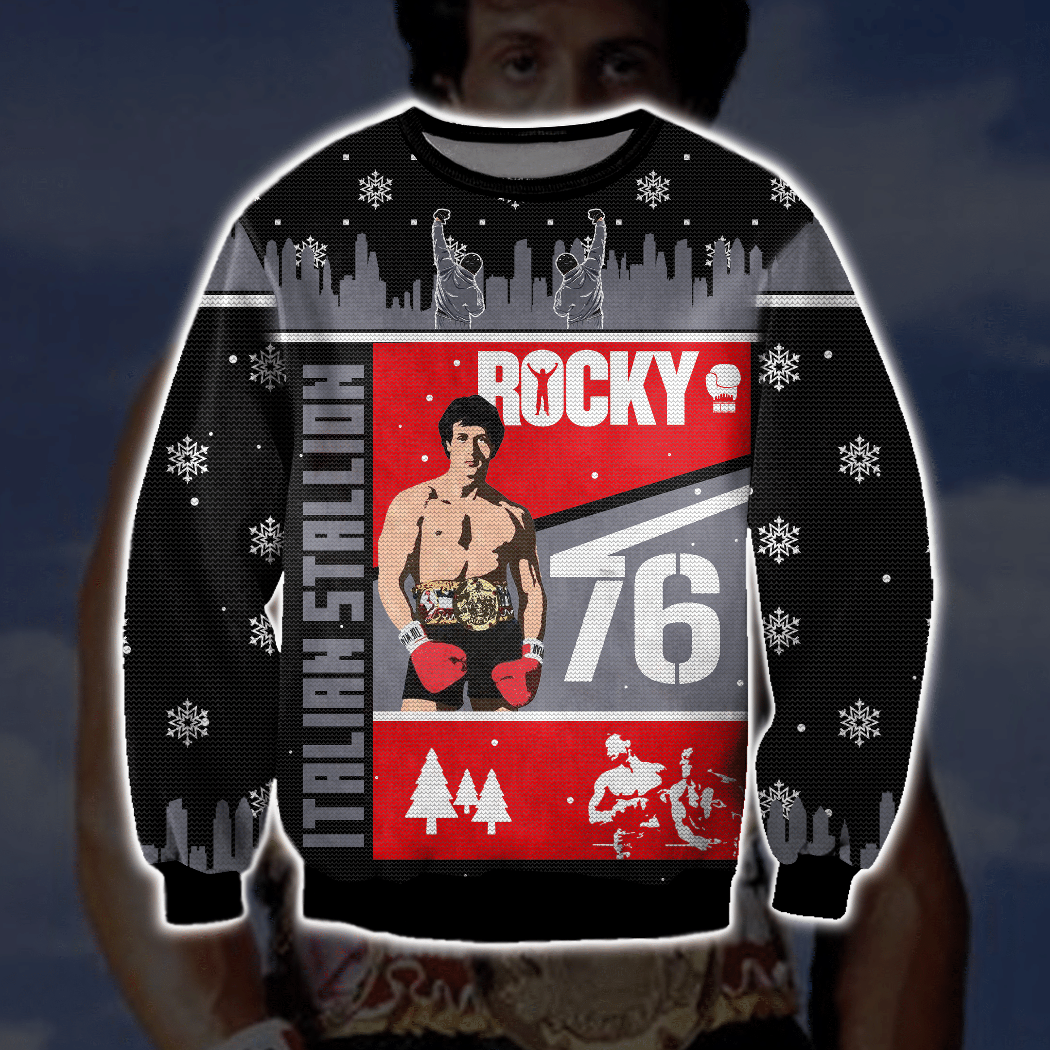 Rocky Balboa 3D Print Ugly Christmas Sweater Adult 3D Funny Matching for family