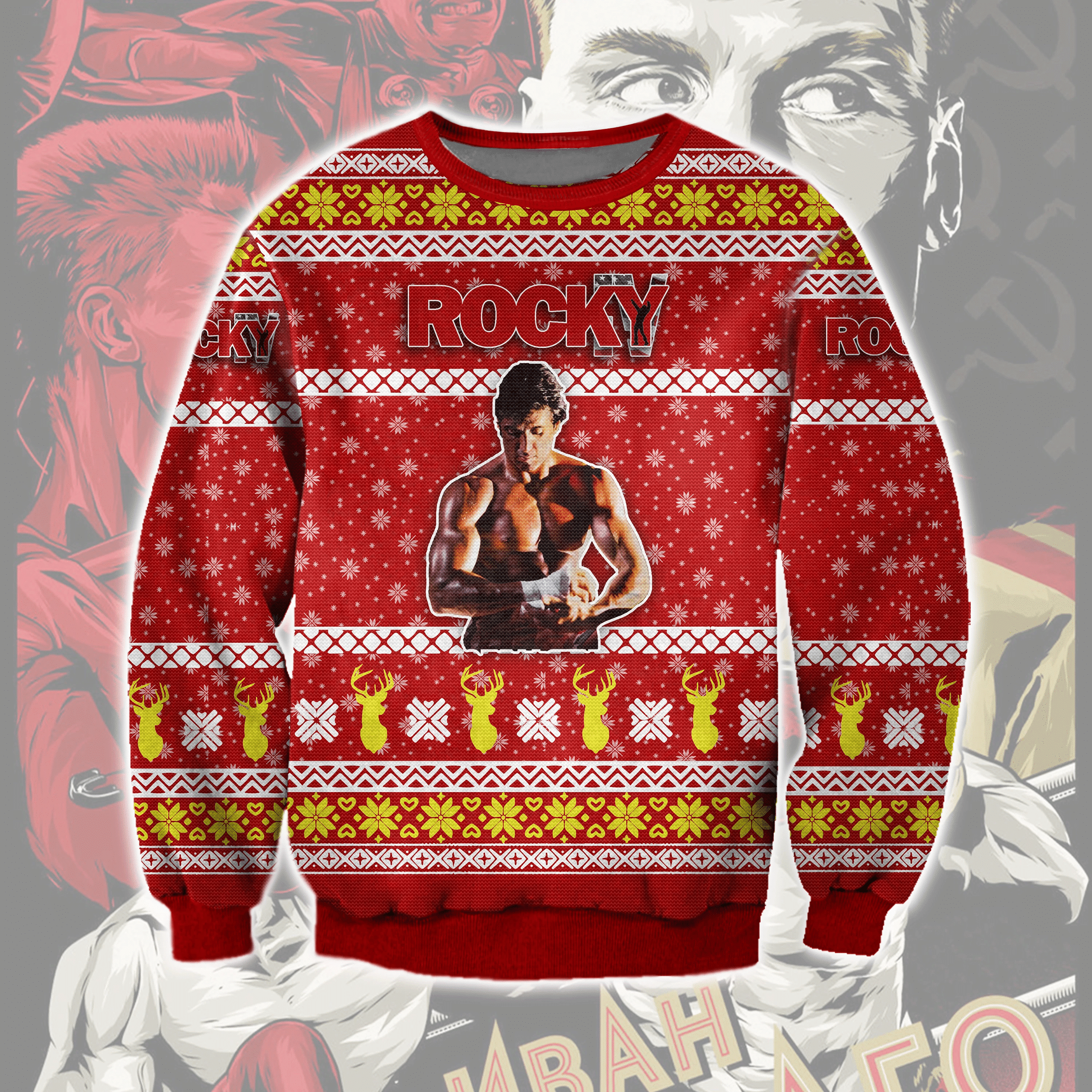Rocky Iv Ugly Christmas Sweater Adult 3D Funny Matching for family