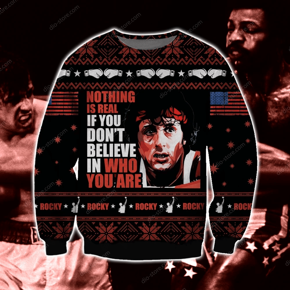 Rocky Knitting Pattern 3D Print Ugly Christmas Sweater Adult 3D Funny Matching for family