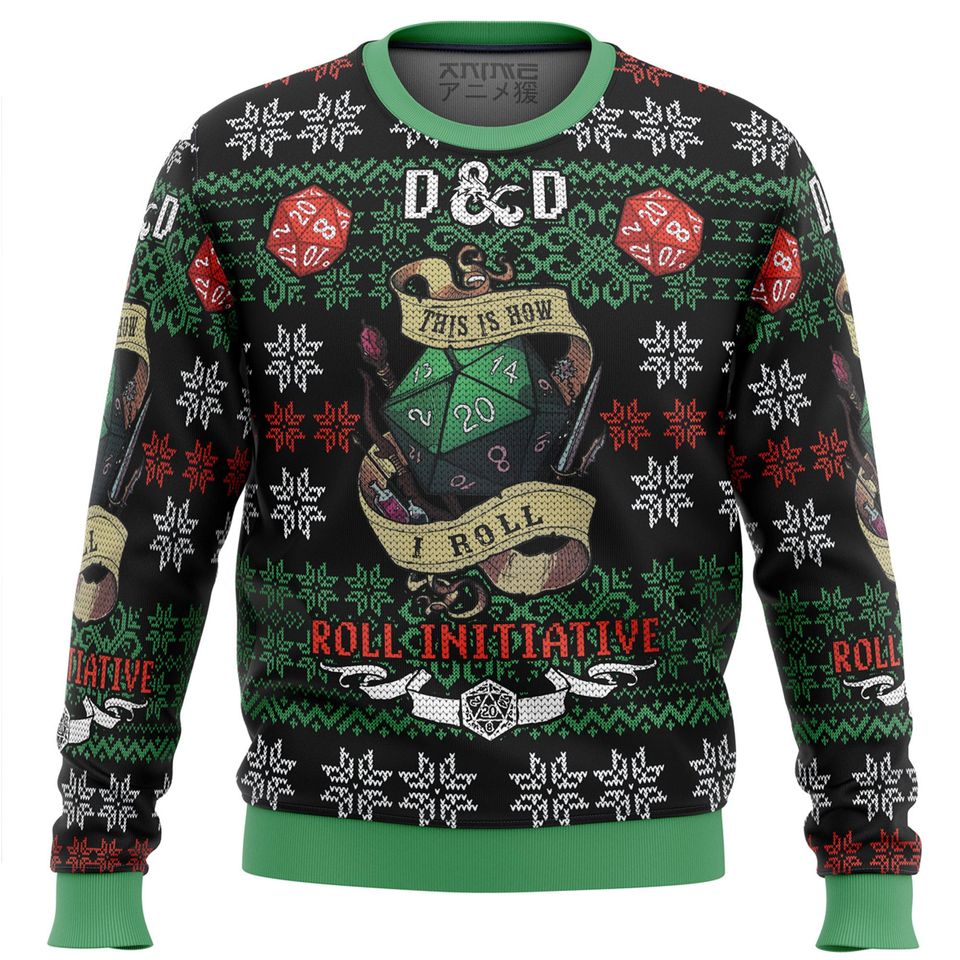 Roll Initiative Dungeons & Dragons Ugly Christmas Sweater